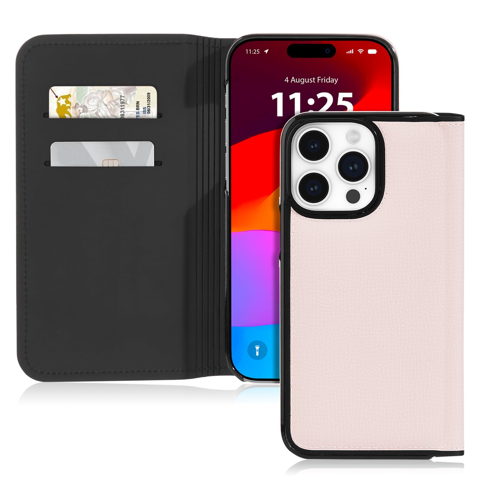 kate spade new york Wallet Folio iPhone 15 Pro Case, Compatible with Wireless Charging – Pale Vellum Black