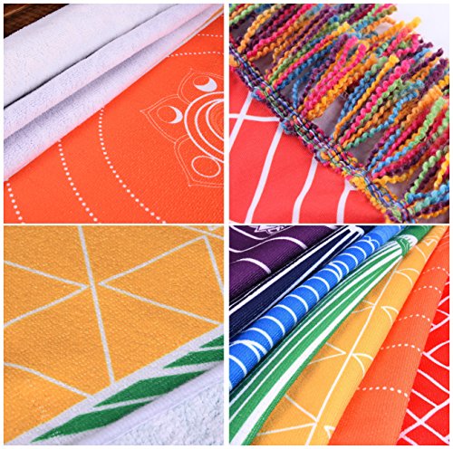 CHIC DIARY Beach Towel Blanket Rainbow Chakra Tapestry Stripes Yoga Mat Bath Pool Scarf with Tassels