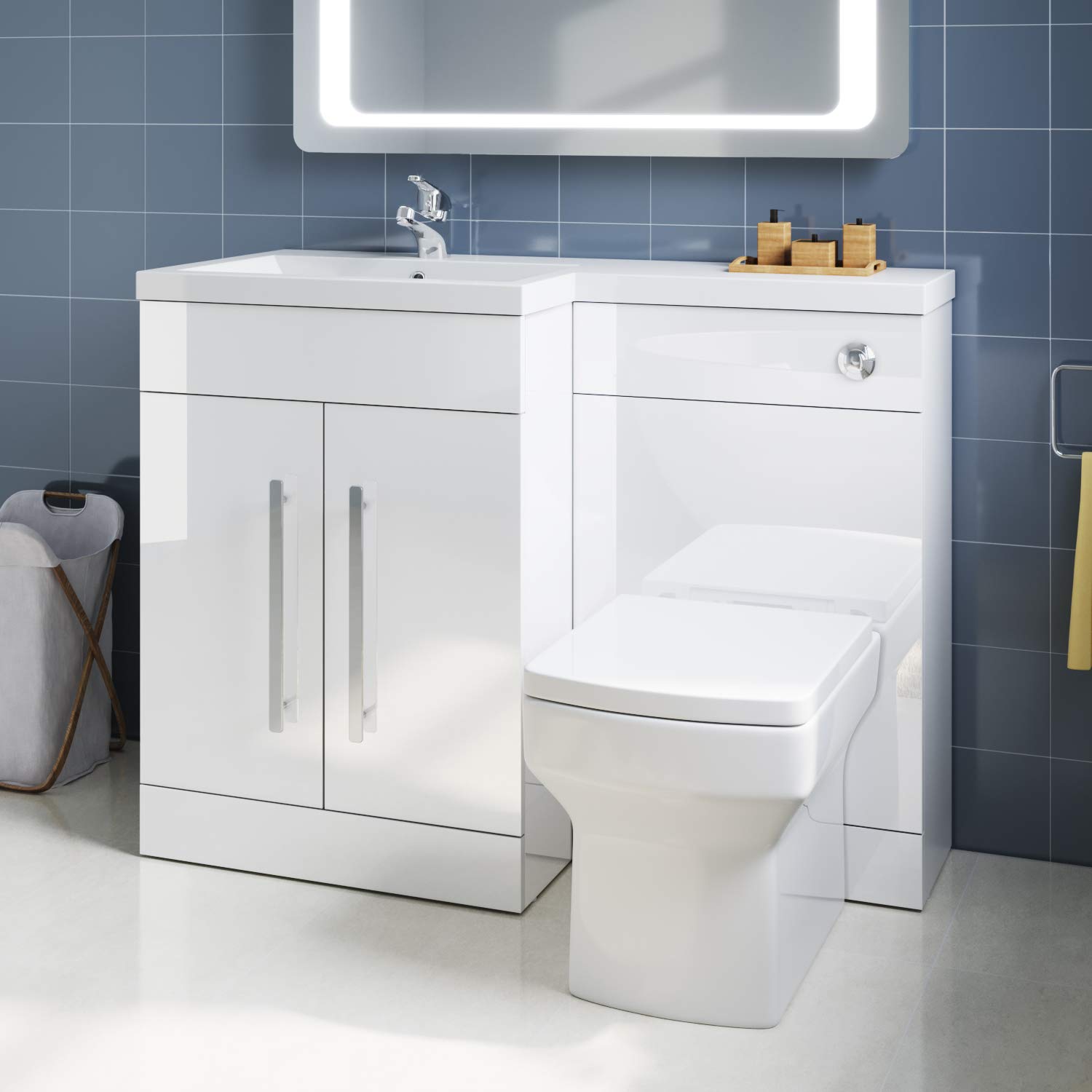 Buy ELEGANT 1100mm Left Hand High Gloss White Vanity Unit & Back to