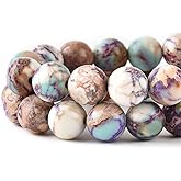 8mm White Purple Sea Sediment Imperial Jasper Round Gemstone Natural Stone Loose Beads for Jewelry Making Design Crafts 45 Pcs 15 Inch