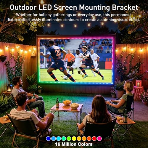 150 inch Projector Screen with Stand, USB String Lights Connection 16:9 4K HD Portable Movie Screen Indoor Outdoor,Wrinkle-Free Foldable Projection Screen for Home Theater Backyard, Office, Travel