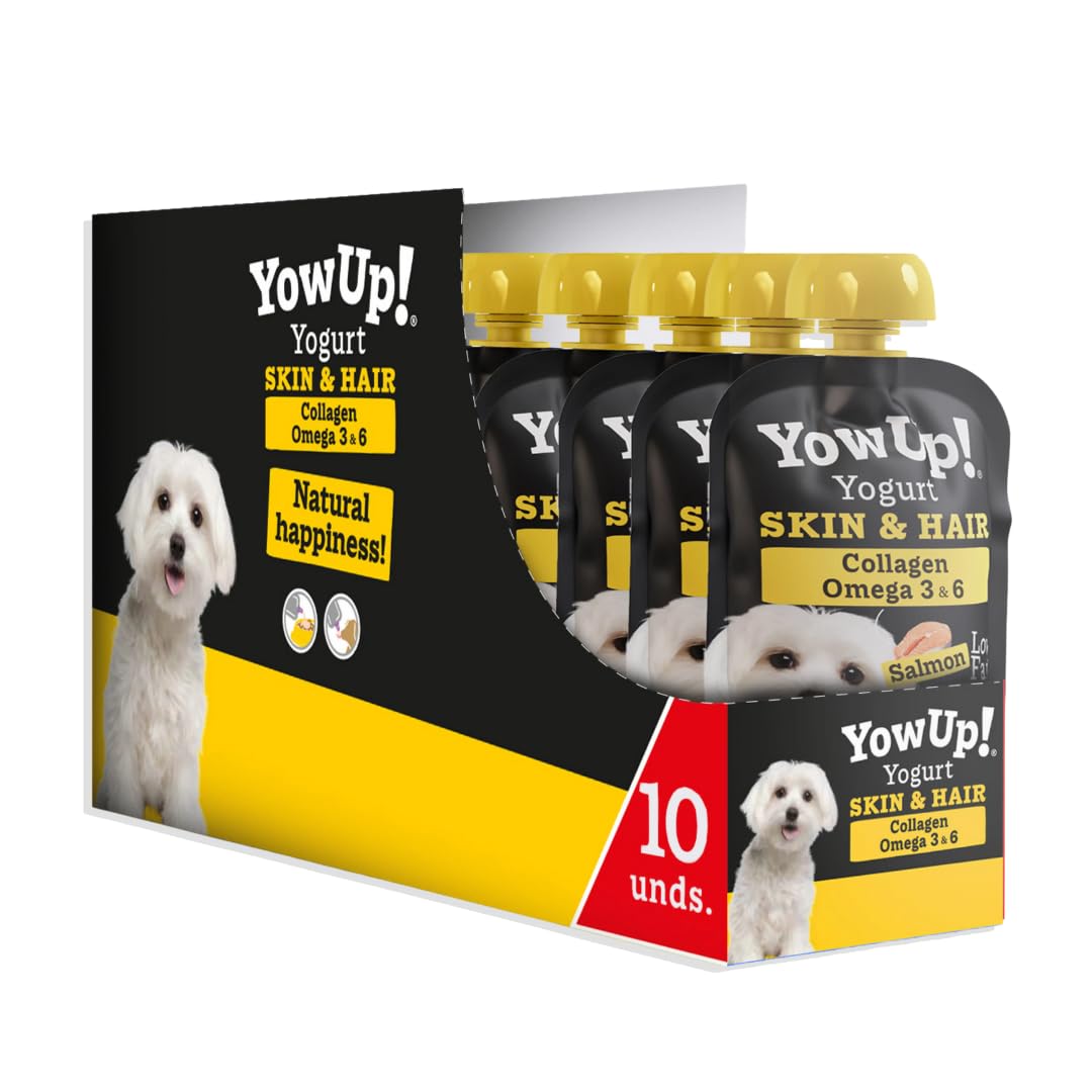 Yowup! Skin & Hair Care Dog Yogurt - Omega 3 & Collagen, 10 Pack, 115gm Each, Enhances Coat Shine