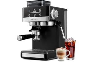 TESSLUX 20 Bar Espresso Machine with Grinder, 20 Grind Settings, Hot & Cool Brew Functionality, Powerful Frothing System, Compact Design - Perfect for Home Baristas