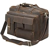 TIDING Full Grain Leather Briefcase For Men 17 Inch Laptop Case Business Travel Office Messenger Shoulder Bag