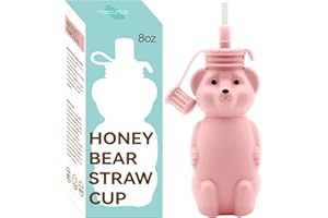 Mootikar Honey Bear Silicone Straw Cup, Babies Water Drinking Cup, 8-Ounce Therapy Sippy Bottles for Speech and Feeding Training, BPA Free & Dishwasher Safe (PINK)