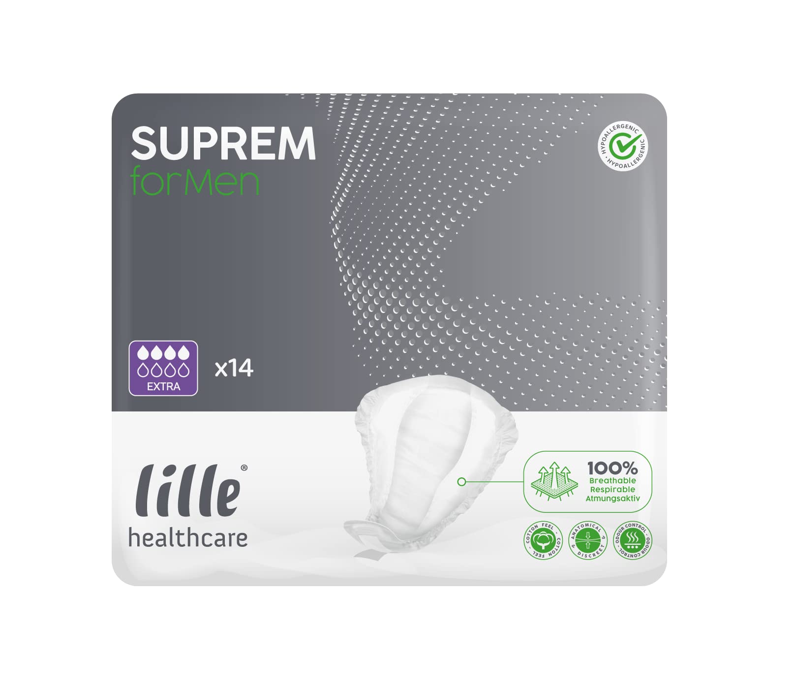 Lille Suprem For Men Disposable Small Shaped Pads, Breathable, Anatomic Shape, Highly Absorbent, Extra, 650mls