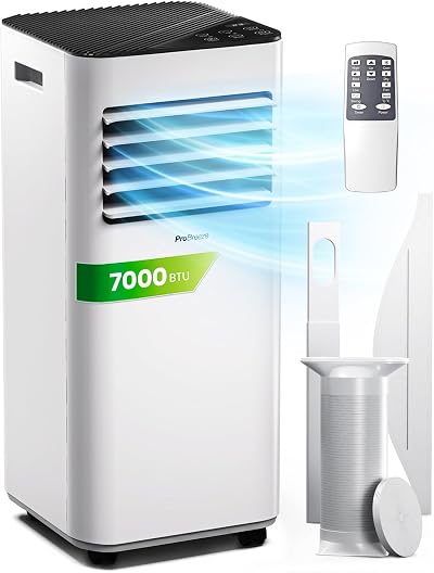 Pro Breeze 7000 BTU Portable Air Conditioner with Remote Dual Window Kits