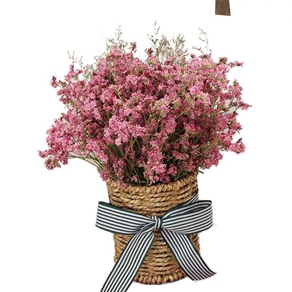 Tellw Fleurs Naturelles De Bouquet De Fleurs Séchées Avec Panier De Fleurs Décoration Cristal Herbe étoiles Package Gypsophile Fleurs Rose H25cm