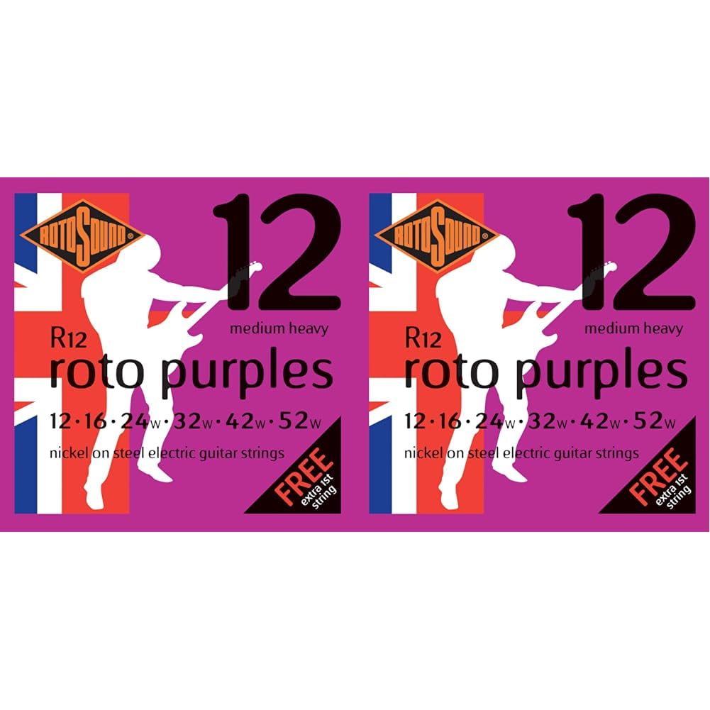 Rotosound R12 Nickel Medium/Heavy Gauge Electric Guitar Strings (12 16 24 32 42 52) (Pack of 2)