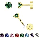 3MM Tiny CZ Stud Flat Back Earrings for Women Men, Dainty Small Gold Screw Back Stud Earrings Hypoallergenic Flatback Cubic Zirconia Cartilage Earring Helix Tragus Conch Piercing Jewelry Gift(CZ)