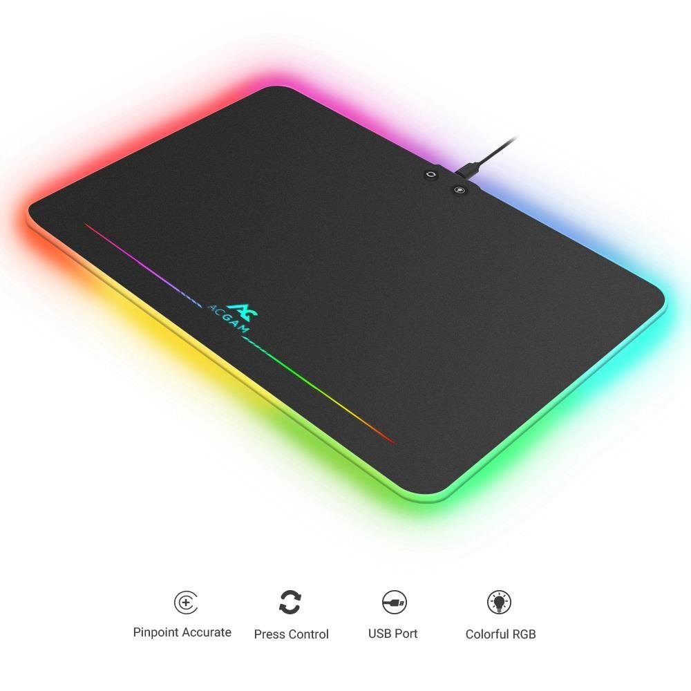 ACGAM P08 Tapis Souris LED Gaming Mouse Pad RGB Mousepad Pluggable USB 2.0 Tapis de Souris Gaming Dur de Jeu Plastique Acrylique;Autonome on/Off Boutons;Surface de Revêtement Ultra-Lisse et Durable