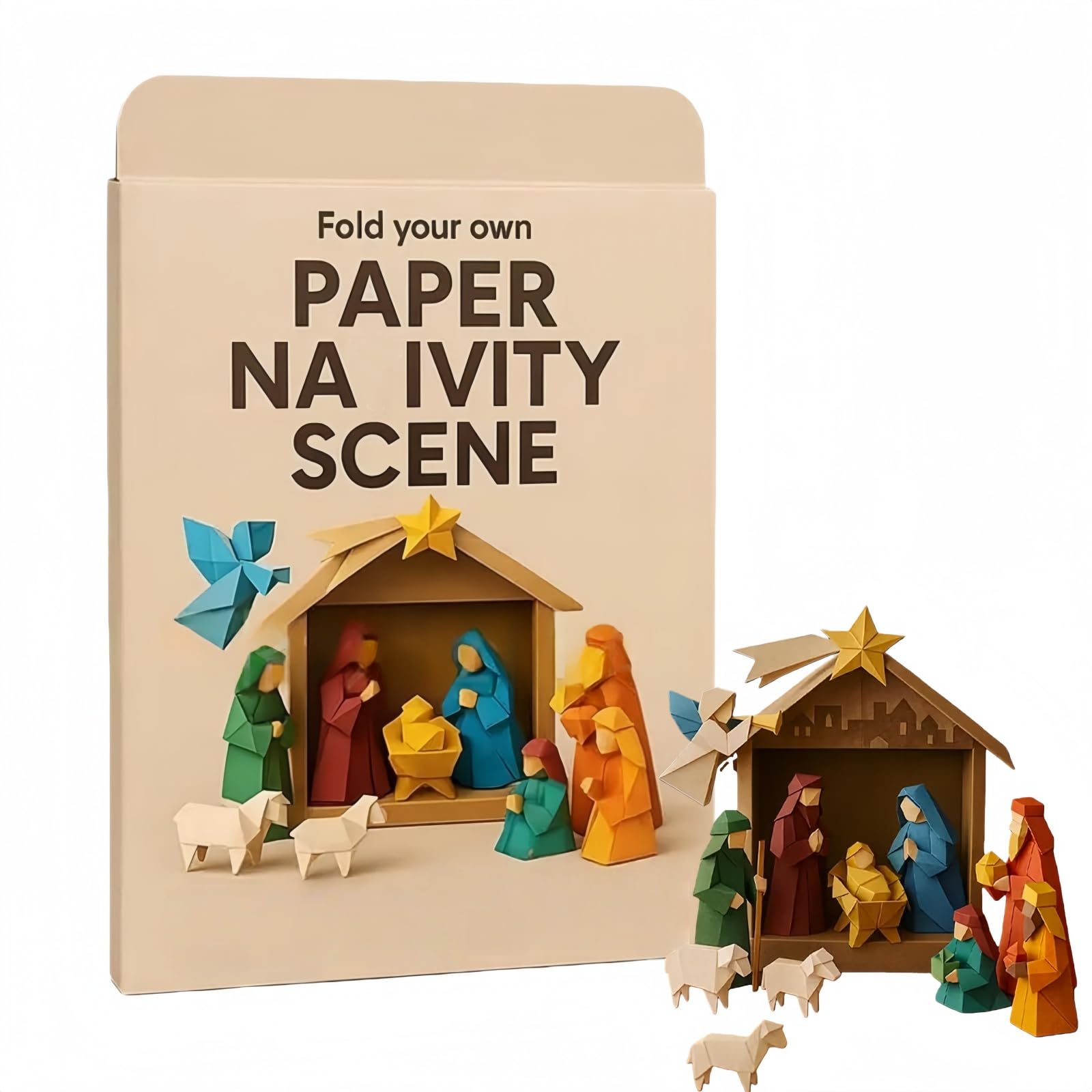 DIY Paper Nati/vity Scene Kit,Christmas Origami Craft Set with Easy to Fold Instructions,Creative & Educational,Origami Kit for Beginners,Holiday Paper Decoration & Gift for Craft Lovers(Type B)