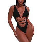 Sovoyontee 2026 Women's Sexy Cheeky One Piece Swimsuits High Cut Thong Bikini Bathing Suit Monokini