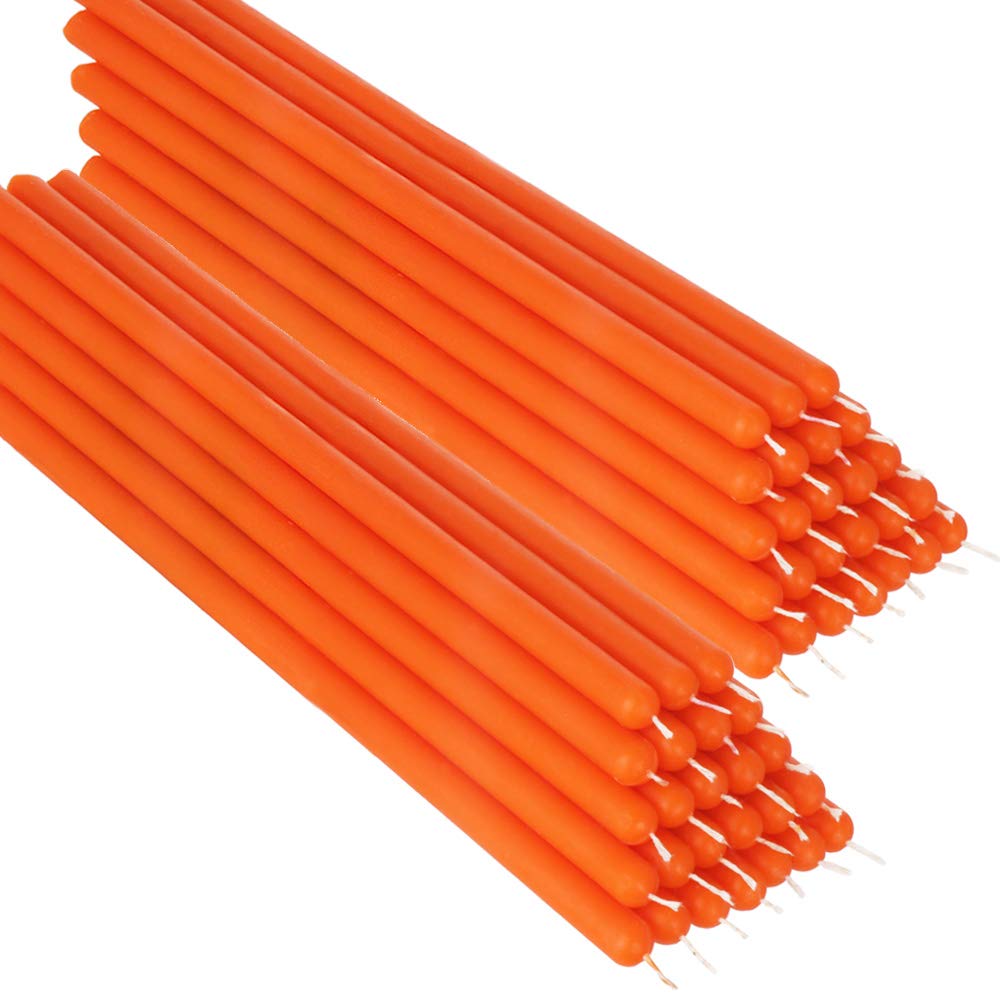 NKlaus 50x Orange Beeswax 26cm sootfree Handmade Table Candle Ritual Candle drip Candles 36346