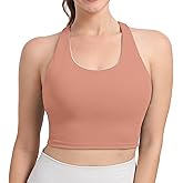 Hioffer Longline Sports Bra for Women Criss-Cross Back Padded Yoga Bras Medium Support Workout Tank Top with Removable Cups