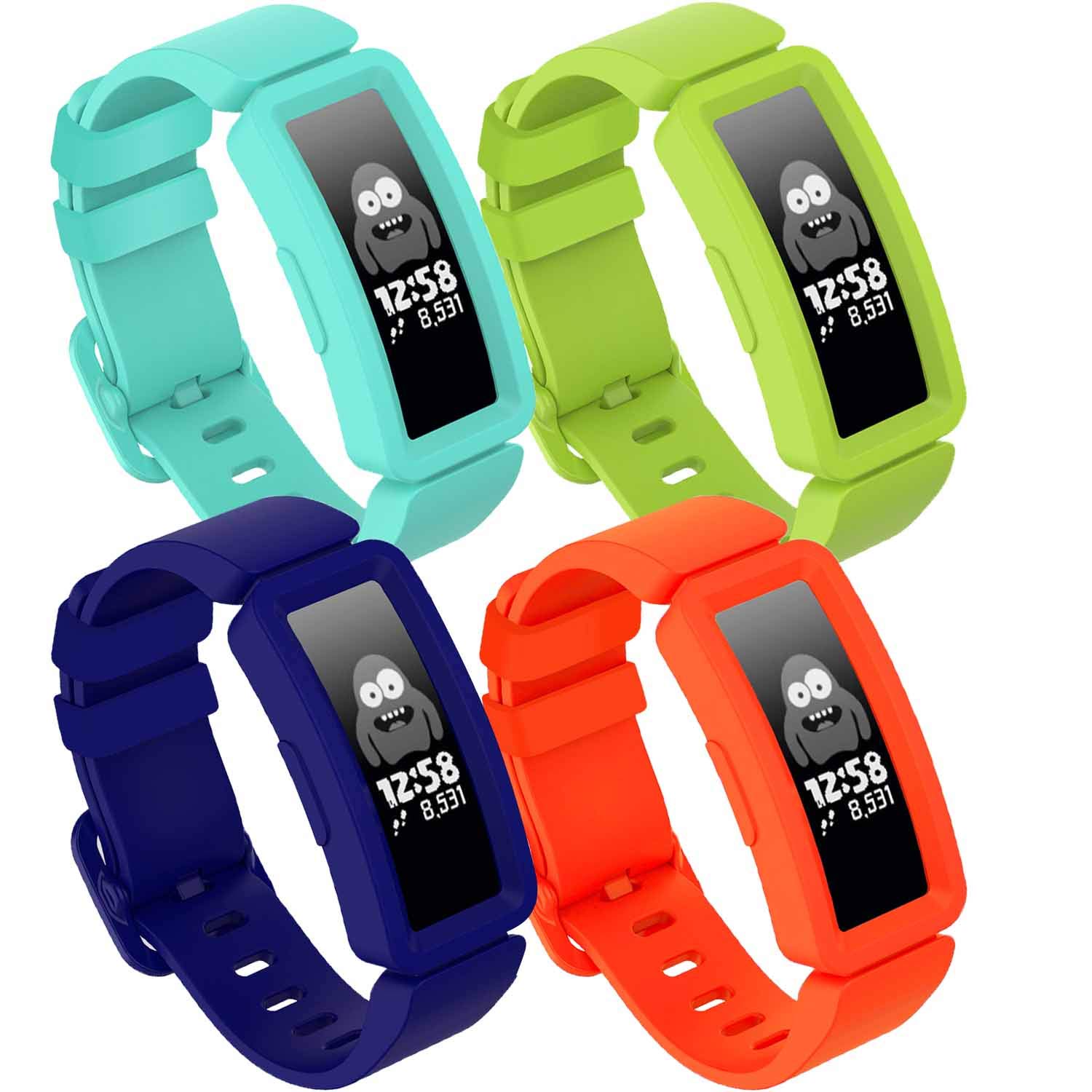 TopPerfekt Strap Compatible With Fitbit Ace 2 for Kids 6, Soft Silicone Waterproof Bracelet Accessories Strap Boys Girls Wristbands Compatible for Fitbit Ace 2 (4Blue,Lime,OrangeRed and Teal)
