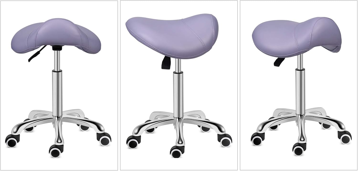 Kaleurrier Saddle Stool Rolling Swivel Height Adjustable with Wheels,Heavy Duty Anti-Fatigue Stool,Ergonomic Stool Chair for Lab,Clinic,Dentist,Salon,Massage,Office and Home Kitchen (Purple): Furniture & Decor