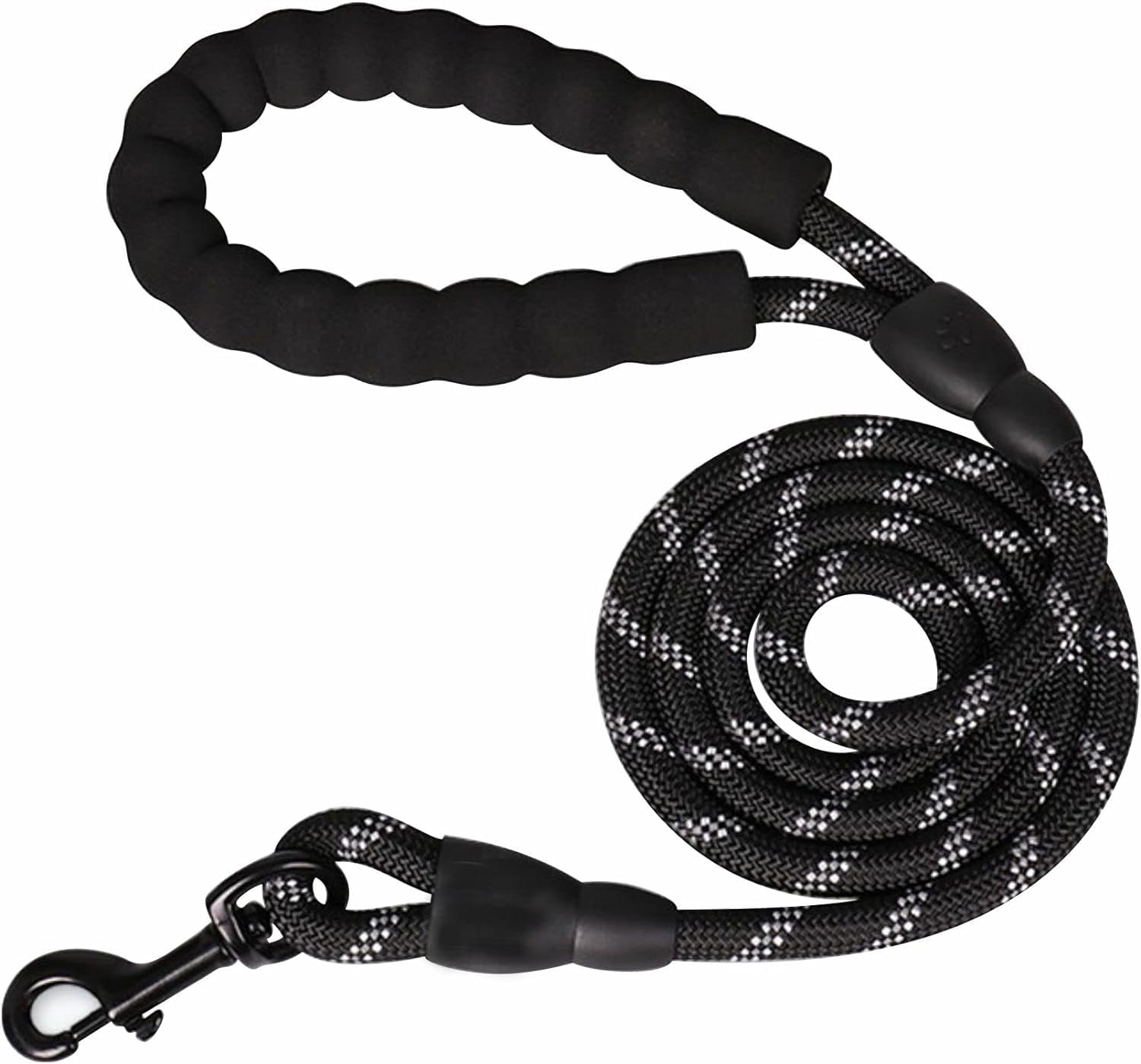 Heavy Duty Rope Dog Lead 5FT - Durable Anti-Slip Leash with Soft Padded Handle, Reflective Nylon Training Lead for Walking, Running, and Obedience – for Small, Medium & Large Dogs (Black, Medium)