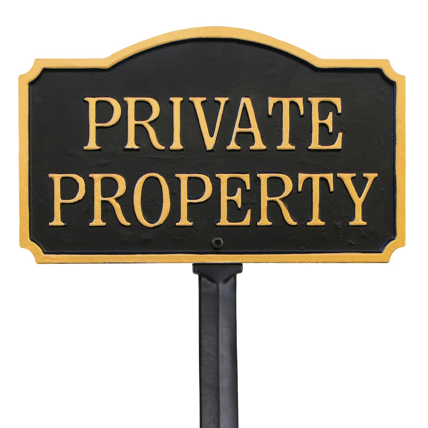Photo 1 of SmartSign 5.75 x 9.5 inch “Private Property” GardenBoss Statement Plaque/Sign with 21 inch Lawn Stake, 375 mil Rustproof Aluminum, Black and Gold, Set of 1