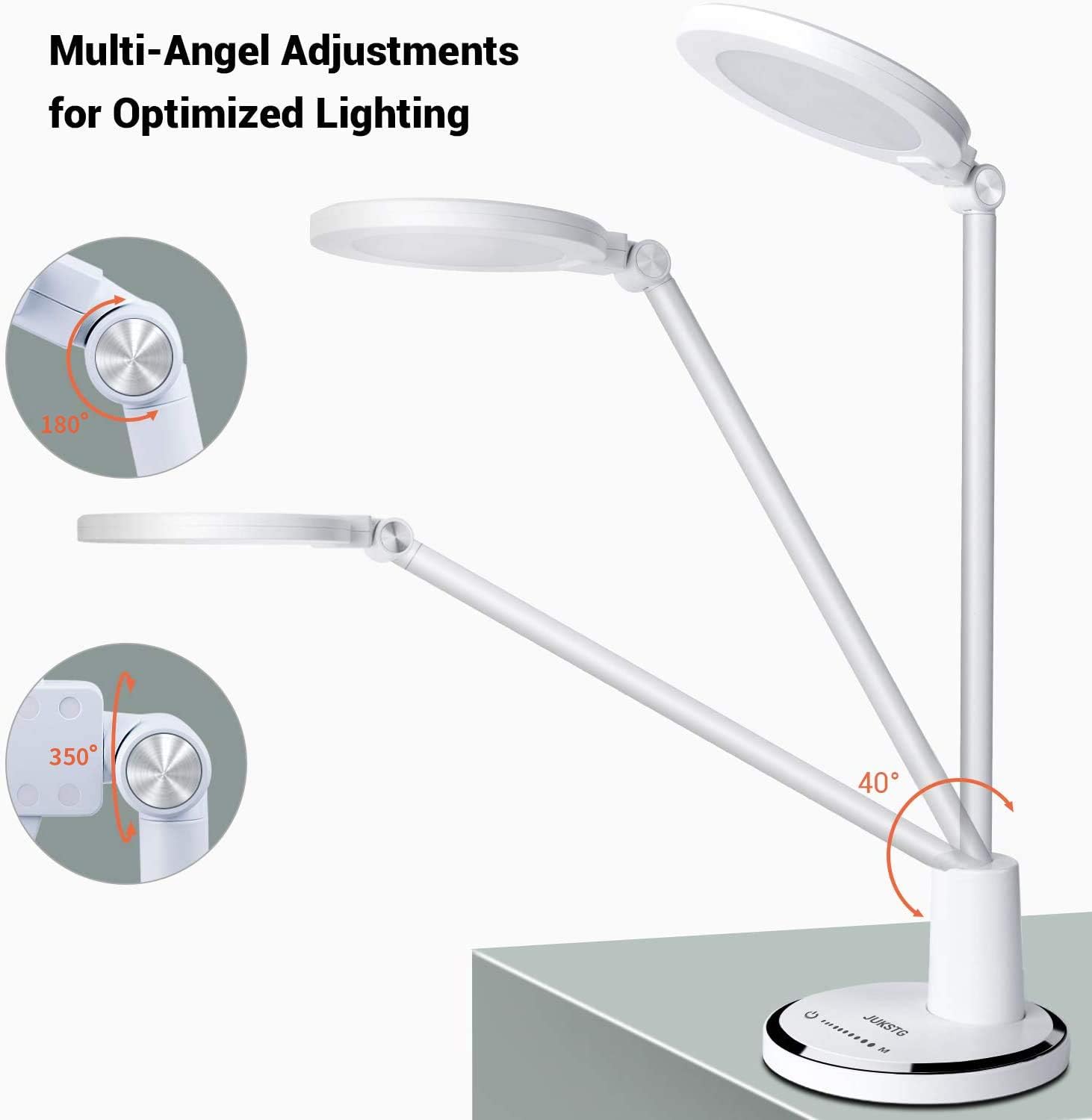 Desk Lamp, JUKSTG 64 pcs LEDs Eye-Caring Table Lamps, 10 Brightness Levels with 5 Lighting Modes LED Desk Light, Dimmable Office lamp with Touch-Sensitive Control, 12 W Reading Lamp, White - - 
