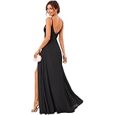 Ever-Pretty Women's Maxi Summer Backless Bridemaid Wedding Guest Dresses | Spaghetti Straps, Chiffon, V-Neck, Split, Semi Formal Dresses, Formal Evening Dresses