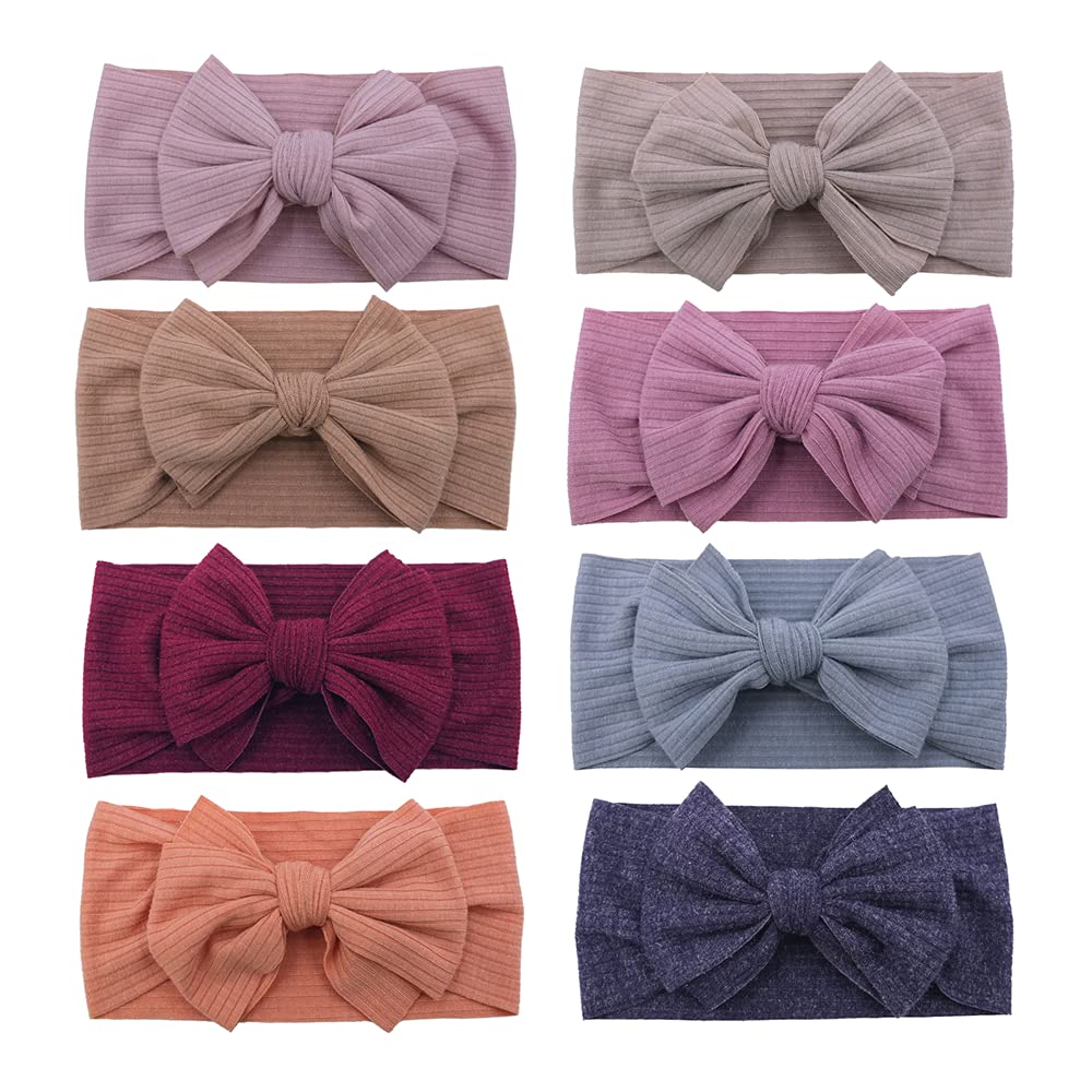 8pcs Baby Headband Soft Stretchy Hairband Hair Bow Elastic for Toddler Baby Girls Newborn Infant Kids Turban Headbands (Headwrap Navy 0-24M)