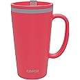 Copco Cone 16oz Insulated Travel Mug with Handle, Double Wall, Slide-Closure Lid, BPA-Free, Microwave & Dishwasher Safe, Reusable Plastic Travel Coffee Tumbler - Portable Coffee Cup (Coral Red)