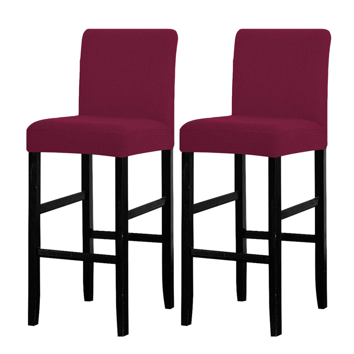 LANSHENG Bar Chair Stool Covers, Stretch Removable Washable Chair Slipcover for Short Swivel Dinning Chair Back Chair Bar Stool Chair (Wine Red,2 Pcs)