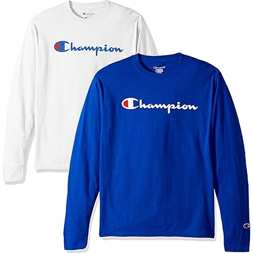 Champion Men's Classic Jersey Script T Shirt -3 Piece Bundle Includes 2 Shirts Free BE Bold Gym Tote Bag Genie Outlet