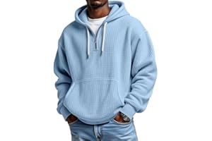 Hoodies for Men Half Zip Long Sleeve Waffle Knit Hoodie Pullover Soft Lightweight Sweatshirt Casual Gym Workout Tops