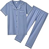 Aablexema Unisex Kids Pajamas Set Cotton Short Sleeve Sleepwear Button-Down and Pant Set for 5-13y