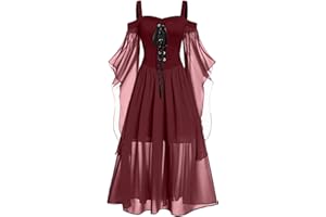 FARTEY Fairy Dress for Women Renaissance Medieval Gothic Dress Cold Shoulder Butterfly Sleeve Maxi Dress Steampunk Clothes