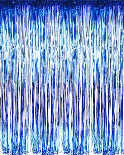 Set of 2 Blue Foil Fringe Door &amp; Window Curtain Party Decoration 3' X 8' (36" X 96") "Value Pack of 2"