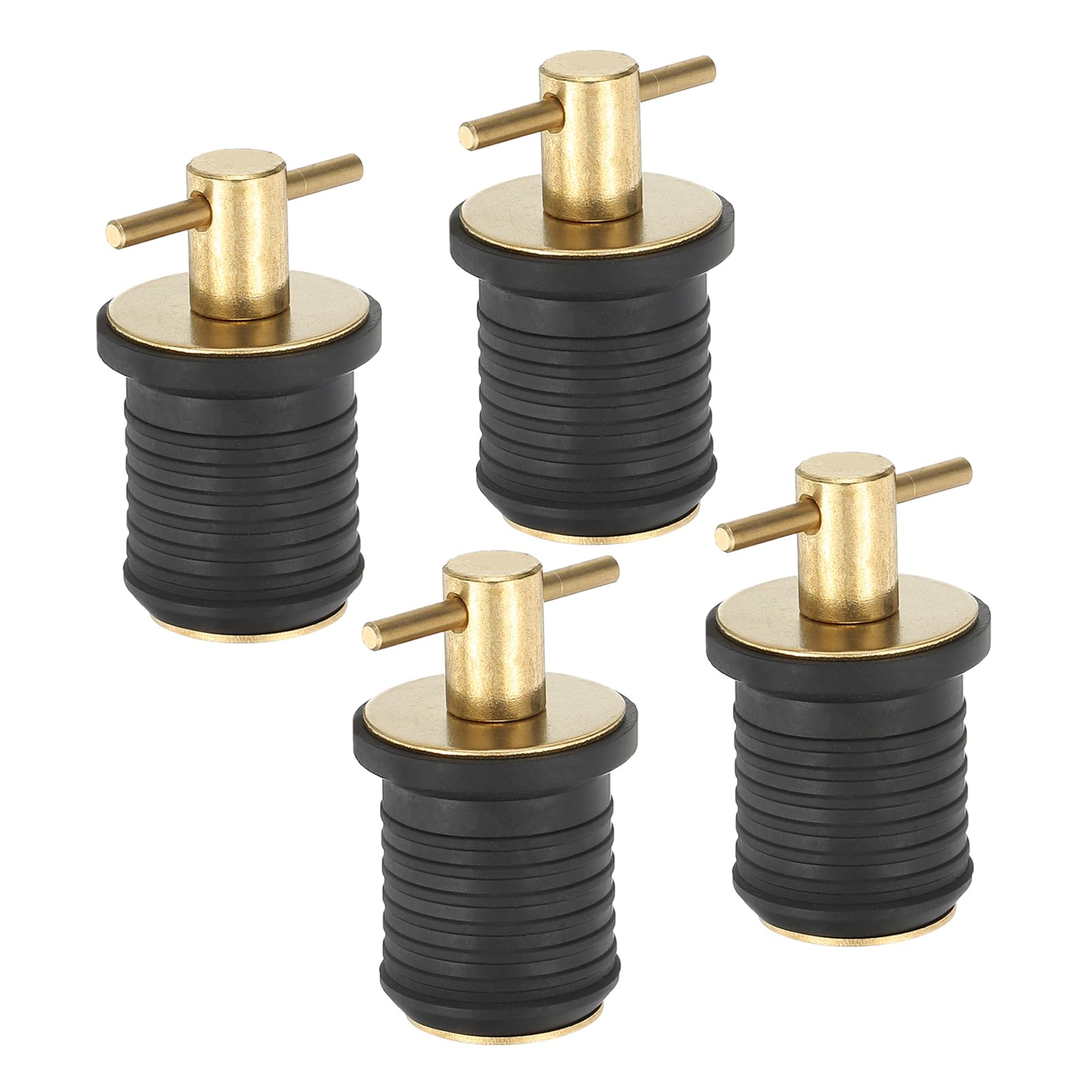 PATIKIL 1 Inch Boat Drain Plug, 4 Pcs T Handle Brass Boat Plug Snap Drain Marine Twist Plug Rubber Plugs for Yachts Kayaks Marine Boat Drains