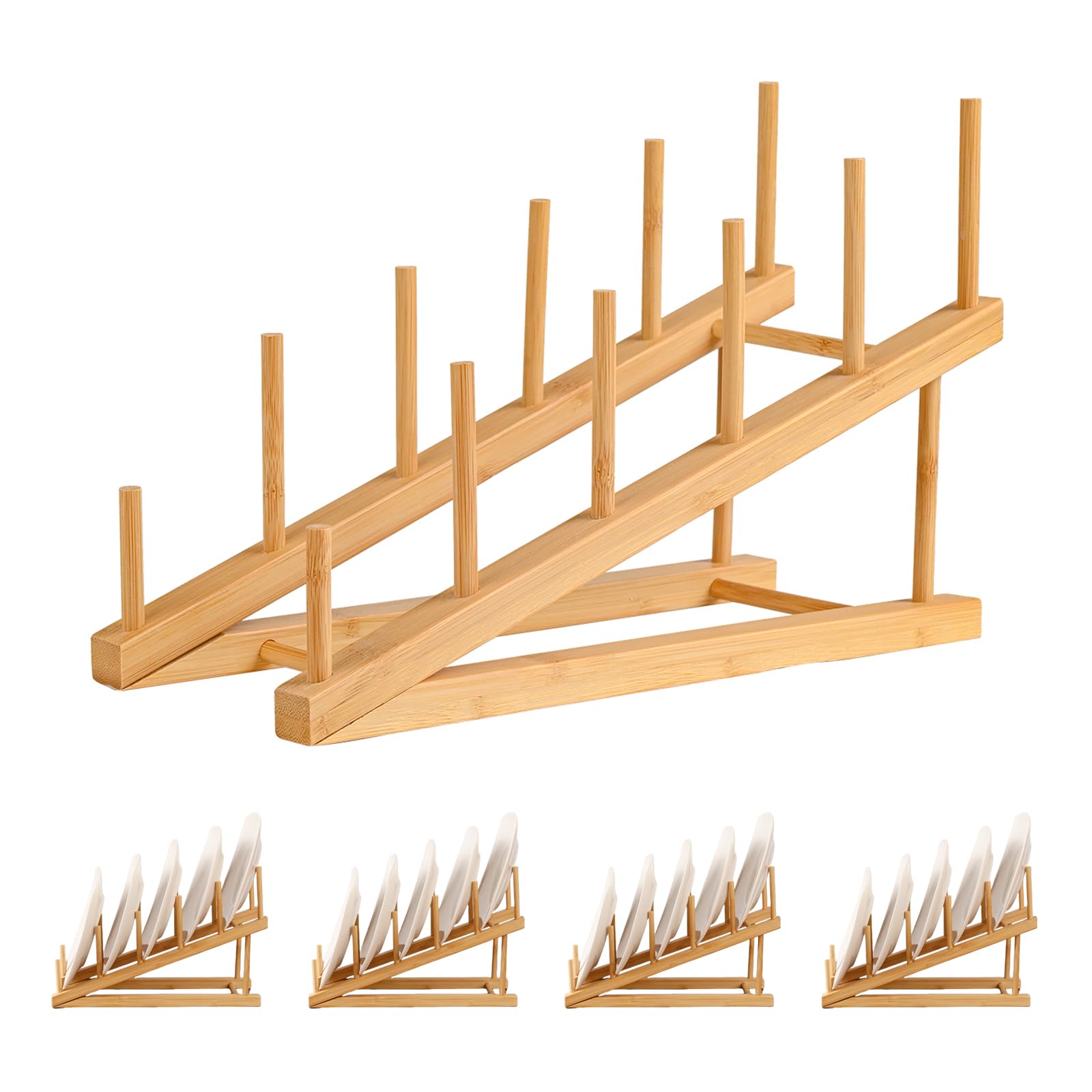 Photo 1 of 5 Pack Plate Stands for Display,Wooden Multi Plate Holder Cabinet Organizer, 5-Tier Craft Show Vendor Counter Display Rack for Tabletop Book, Art Prints, and Platter