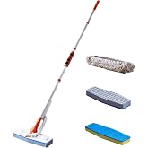 Magic Sponge Eraser Mop, 56" Adjustable Handle, 10" Flexible Flat Mop Head | Water Squeezer,Melamine Sponge Pads,Washable Microfiber Pad,Multi-Surface Scrubbing Pad
