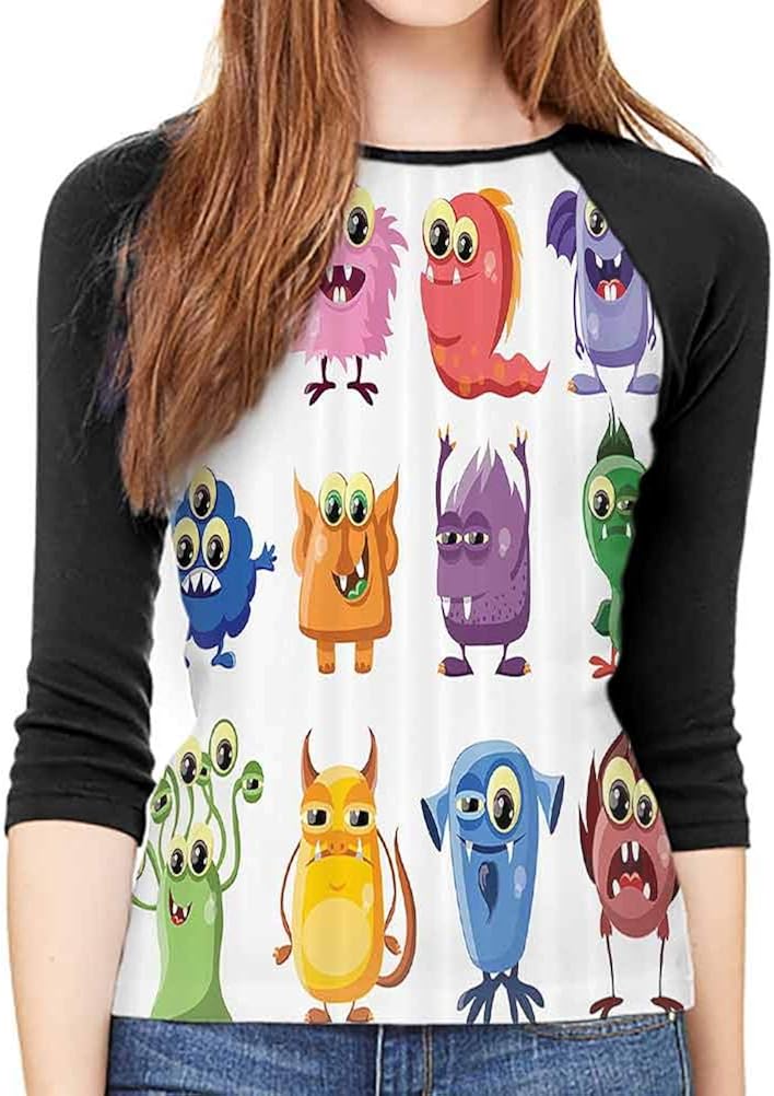 QIAOQIAOLO Funky Decor Women's Blouse 3/4 Sleeve Breathable Slim-fit Teens