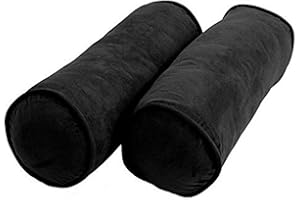 Blazing Needles Corded Microsuede Bolster Pillow, 20" x 8", Black 2 Count