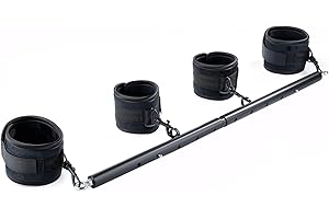 CLADELE Spreader Bar Heavy Duty Stainless Steel Expandable Silver Exercise Leg Bar Home Gym with 4pcs Furry Purple Adjustable Straps,Sports Aid Training Fitness Gear Pilates Aid Kit