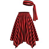 Mavikim Womens Pirate Skirt Headscarf Accessories Halloween Cosplay Costume Renaissance Stripes Dress Bandana