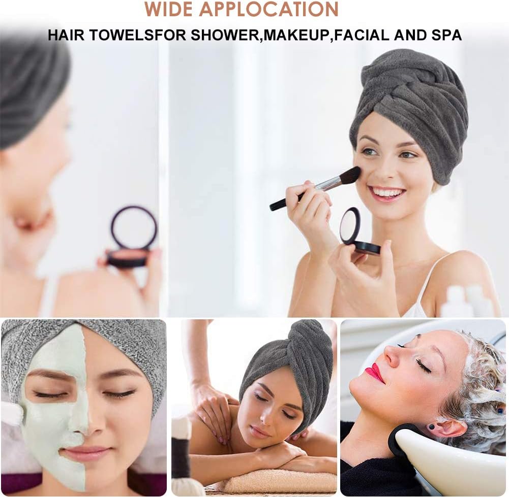 3 Pack Hair Towel Wrap for Women, Ultra Soft Hair Drying Towels, Anti-Frizz & Super Absorbent Hair Turban, Suitable for Curly, Long & Thick Hair (Gray&Dark Gray&Stripe): Kitchen & Dining