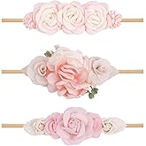 cherrboll 3pcs Baby Girl Headbands Flowers, Super Soft & Stretchy Nylon Floral Hairbands for Newborn Toddler