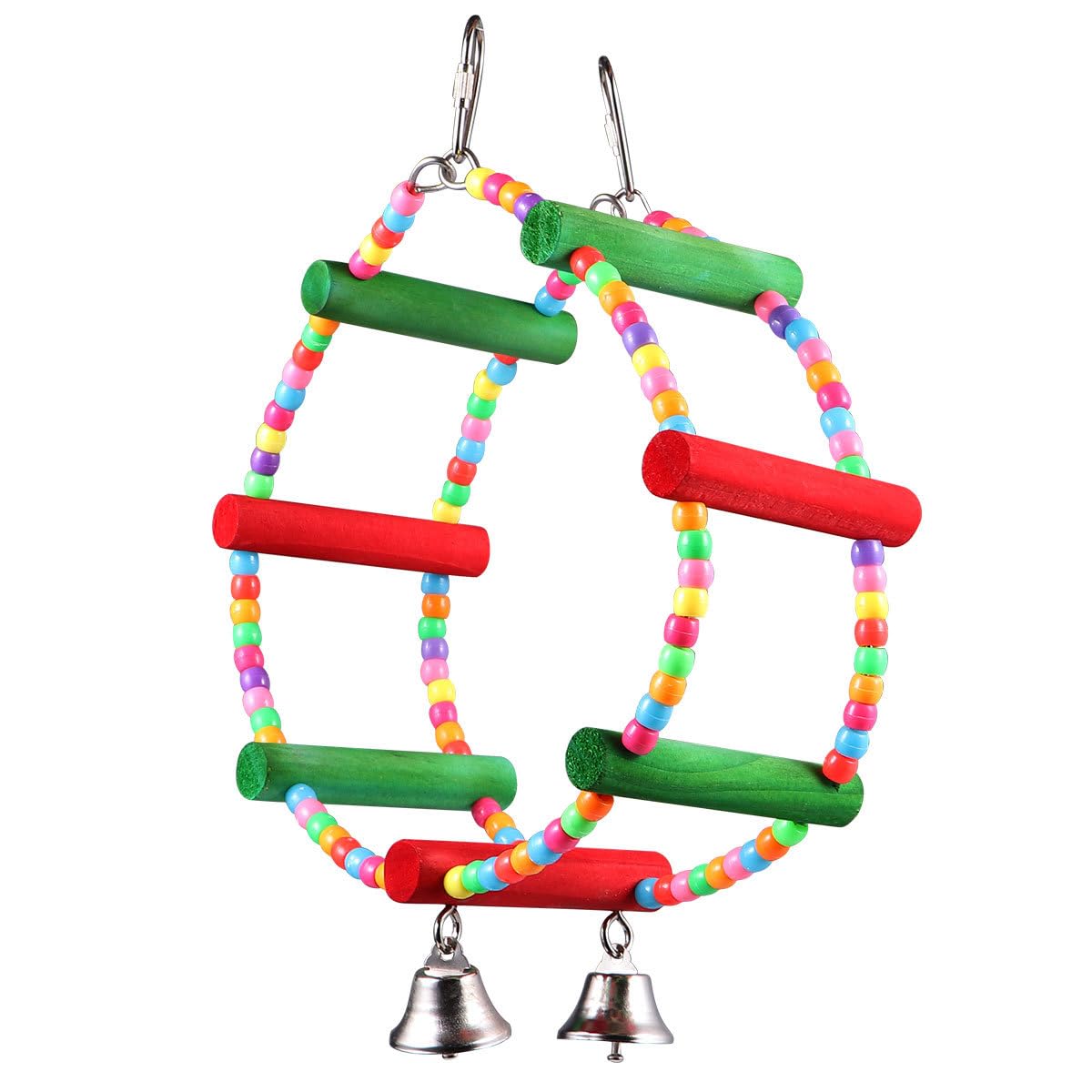 Housoutil Wooden Ferris Wheel Toy for Birds Hanging Swing Parrot Cage Accessory Chew Toy with Colorful Beads for Bird Health and Activity
