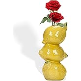 8" Yellow Lemon Ceramic Vase – Mediterranean Style Tabletop Flower Vase with 3D Lemon Design, Decorative Home & Kitchen Décor for Fresh Flowers, Dried Arrangements & Greenery