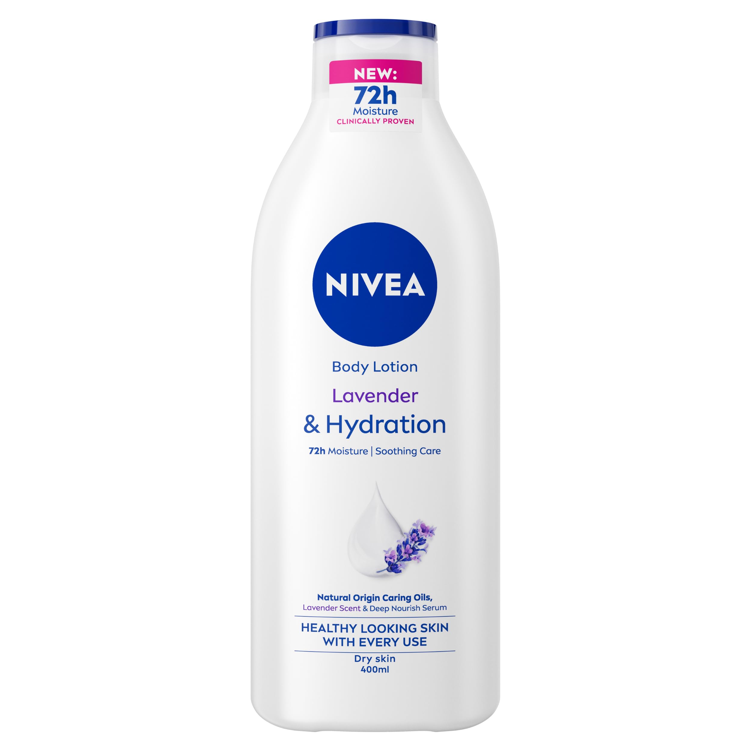 NIVEA Lavender Essentials Body Lotion (400ml), Soothing 72H Hydration NIVEA Moisturiser for Dry Skin Made with Natural Origin Oils and Lavender Scent
