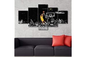 TUMOVO Sports Wall Art for Living Room Kobe Bryant Modern Home Decor Canvas R.I.P Pictures LA Lakers House Decorations Basketball Artwork Paitings 5 Panel Framed Posters and Prints Ready to Hang 60''Wx32''H