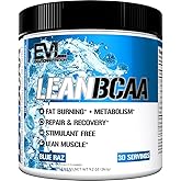 Evlution EVL LeanBCAA Powder with CLA &amp; Carnitine - 30 Servings - Blue Raz | Stim Free - Amino Acids with CLA Carnitine - 2:1:1 Branched Chain Amino Acids Supports Muscle Recovery Fat Burn &amp; Metabolism