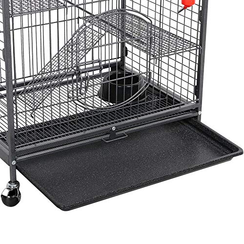go2buy 37’’ Metal Rat Ferret Cage - 4 Level Small Animals Hutch w/ 2 Front Doors/Feeder/Wheels Indoor Outdoor for Pet Chinchilla Squirrel Sugar Glider Black - Thumbnail 5