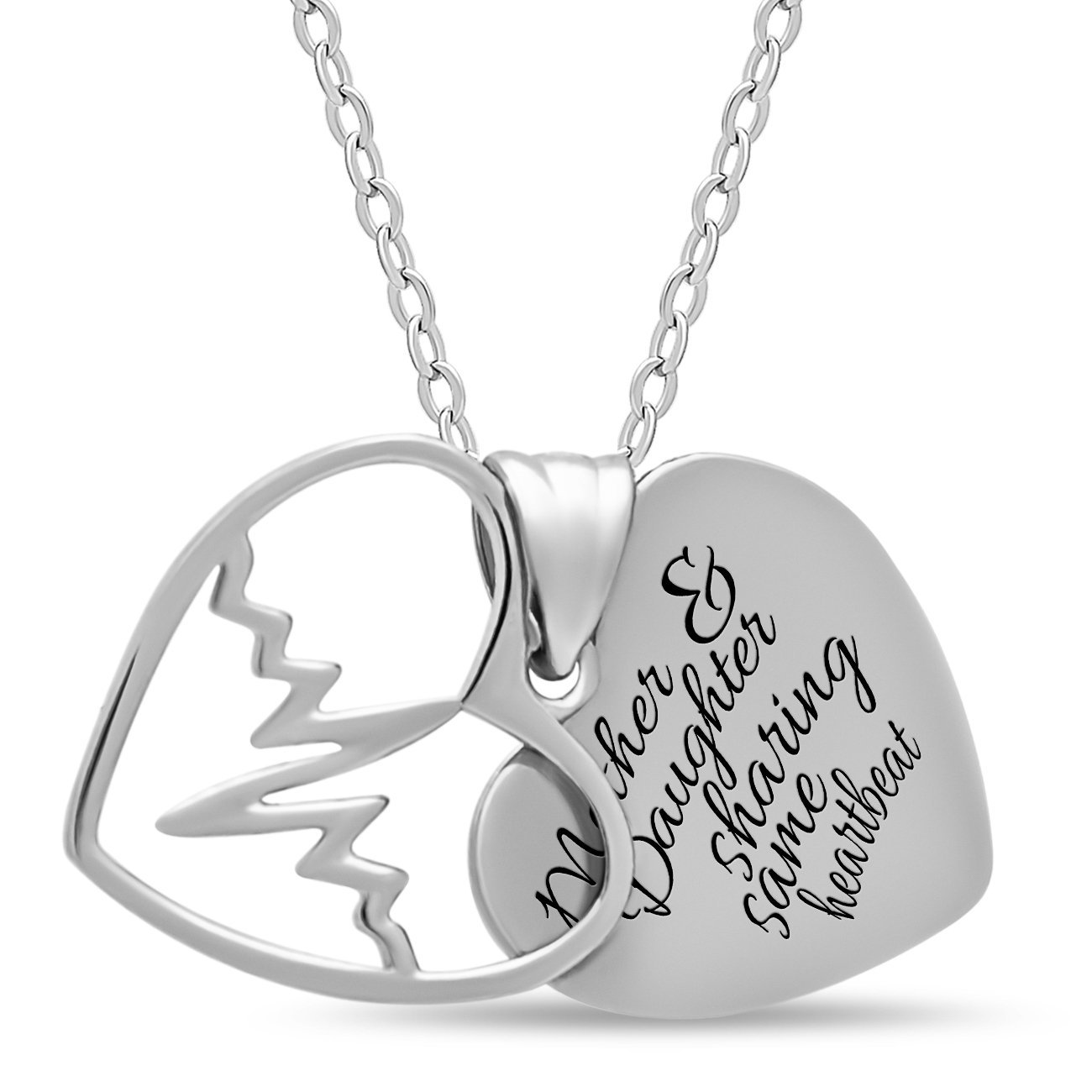 MOTHER DAUGHTER ENGRAVED Sterling Silver Heart Mothers Day Gift PENDANT