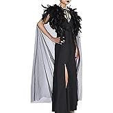 RONGXG Gothic Feather Cape Feather Collar Tulle Cloak Witch Vampire Long Shawl Cape for Halloween Cosplay Carnival Robe